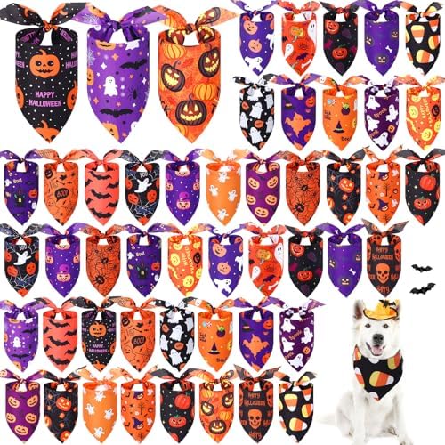 Abbylike 50 Pcs Halloween Dog Bandanas Bulk, Pumpkin Ghost Bat Skull by Abbylike