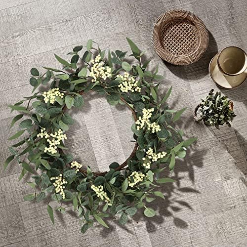 Pinkpum 2 Pack Wreaths for Front Door 20'' Christmas Eucalyptus Wreath, Spring Summer Door Green Wreath for Home Porch Window Wall Farmhouse Home Decor Indoor Outdoor Summer All Seasons - Image 4