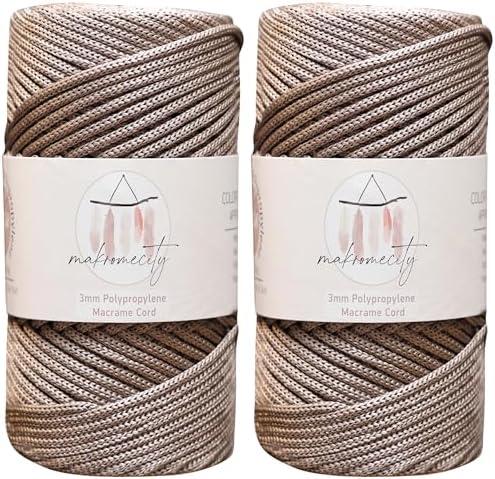 Makromecity, 2 Skeins of Polyester Macrame Cord 3mm x 131 Yards (394 feet) 3mm Polypropylene Mink Macrame Cord Crochet Macrame Bag Cord Crafts for Wall Hangings, Bags, Underplate, Rug by Makromecity