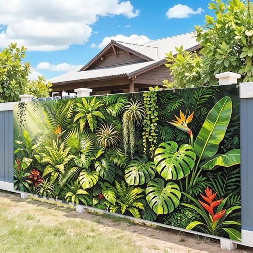 7X16FT Summer Tropical Leaves Garage Door Cover Decorations Tropical Leaves Garage Door Banner for Outdoor Indoor Summer Party Photography Backdrop - Image 2