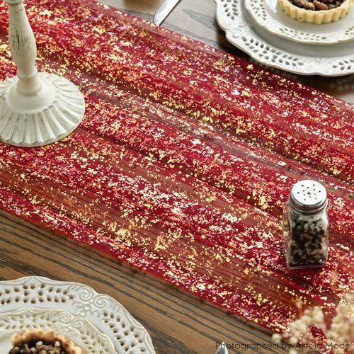 Artoid Mode 3PCS Red Gold Gauze Table Runner 120 Inch 10FT, Glitter Metallic Foil Sheer Dining Wedding Anniversary Holiday Table Decor for Home Party - Image 6