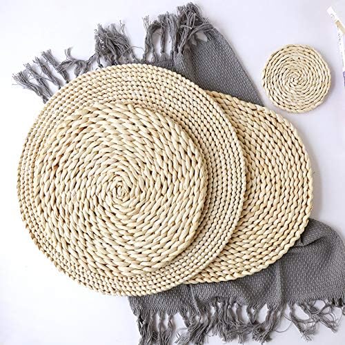 Round Woven Natural Corn Husk Placemat - Handmade Straw Braided Heat Resistant Non-Slip Table Mat for Kitchen Dining Table (20 Inch), TRYMPBZCD16 - Image 3