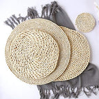 Round Woven Placemat Natural Corn Husk Placemat Handmade Straw Braided Placemat Heat Resistant Non-Slip Table Mat for Kitchen Dining Table (24 Inch), Beige, TRYMPBZCD17 - Image 3