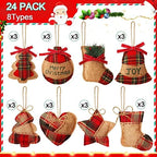 24 Pcs Burlap Christmas Ornaments Set Mini Stockings Funny,Fresh - Image 2