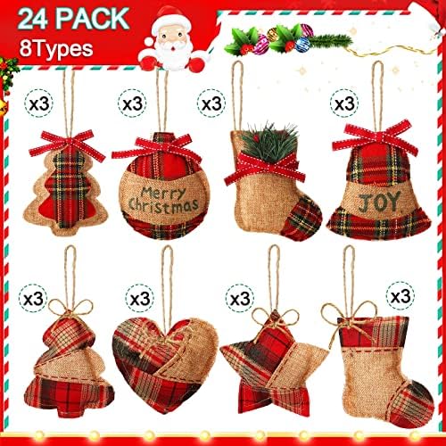 24 Pcs Burlap Christmas Ornaments Set Mini Stockings Funny,Fresh - Image 2