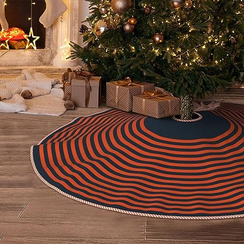 Christmas Tree Skirt 48 Inch, Navy Blue and Orange Striped Holiday by MIZIBAO