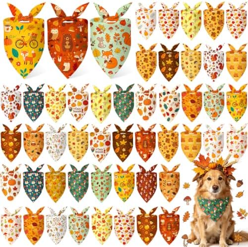 Abbylike 50 Pcs Fall Dog Bandanas Bulk Autumn Leaf Pumpkin Acorn Mushroom by Abbylike