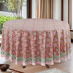 Ridhi Block Print Round Tablecloth Strawberry Pink 90 Inch 100% Cotton by Ridhi