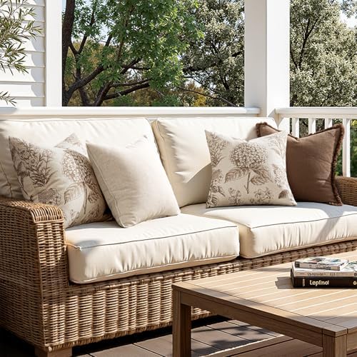 Set of 2 Euro Floral Pillow Covers 24x24 Inch Light Brown - Image 5