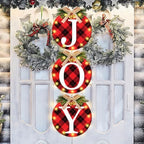 Blosssound 3 Pcs Lighted Christmas Front Door Decor, Buffalo Plaid - Image 2