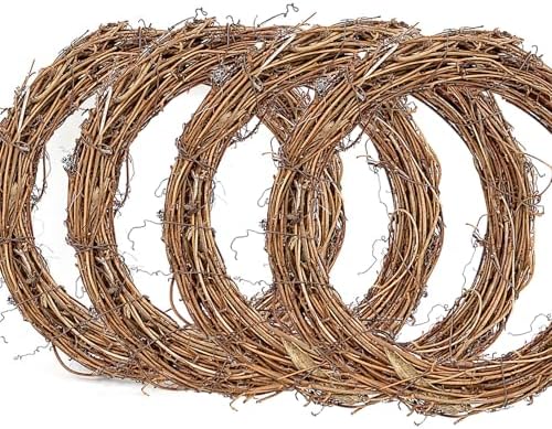 16Inch Grapevine Wreath, 4pcs Rattan Branch Plaim Wreath for Crafts by JStnana