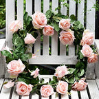 FiveSeasonStuff Dreamy Pink Artificial Silk Roses Flower Garland, Bendable Hanging Vines (2pcs, 11ft) - Image 2