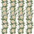 Dolicer 4Pcs 26Ft Artificial Eucalyptus Garlands with Flowers, Faux Floral Greenery Garlands Fake Flowers Vines for Wedding Table Centerpieces Arch Party Ceremony Backdrop Decor (White) by DolicerLANDSCAPEQ