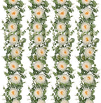 Dolicer 4Pcs 26Ft Artificial Eucalyptus Garlands with Flowers, Faux Floral Greenery Garlands Fake Flowers Vines for Wedding Table Centerpieces Arch Party Ceremony Backdrop Decor (White) by DolicerLANDSCAPEQ