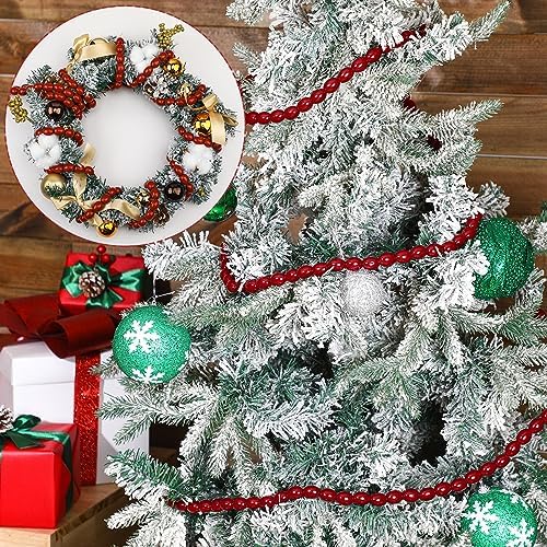 Tigeen 4 Pcs 12ft Wooden Christmas Bead Garland,Cranberry Red - Image 3
