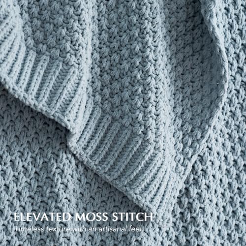 EVERGRACEHOME Chunky Chenille Knit Throw Blanket, 108x92, Chambray Blue - Image 4
