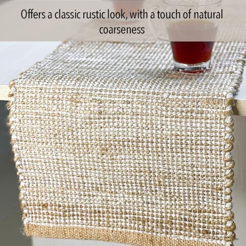Chardin home Natural Jute Table Runner 13x108 Inch – Vintage Boho Rustic Table Decor – Handwoven Long Table Runner in Natural Jute and Ivory – Farmhouse Dining or Console Table Accent - Image 5