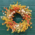 JINGHONG Artificial Fall Wreath 20 Inch Fall Wreaths for Front Door Orange Autumn Wreath with Pumpkins Grain Ears Foliage for Harvest Thanksgiving Day Wall Porch Farmhouse - Image 4