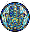 Hamsa Star of David Stained Glass Window Hanging 9.8" by HYPESTYLE