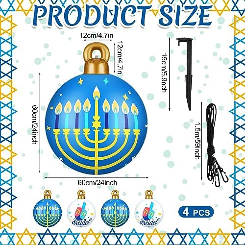 Jetec 4 Pcs 24 Inch Large Hanukkah Inflatable PVC Ball White and Blue Jewish Menorah Ornaments Hanging Hanukkah Inflatable Decoration Blow up Decoration for Chanukah Lawn Yard Garden Home Porch Decor - Image 2
