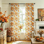 youleyar Fall Curtains for Living Room, 96 Inch Length Rod Pocket Printed Pattern Fall Curtian Panels, Autumn Orange Floral Window Drapes for Bedroom Dining Room Drapes, 52" W x 96" L - Image 6
