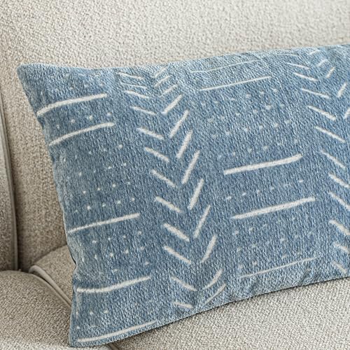 BlissBlush Coastal Blue Lumbar Pillow Cover 14x36 for Bed, Accent Long Lumbar Pillow Cover for Bedroom, Soft Woven Chenille Textured Farmhouse Boho Decorative Cushion Cover - Image 4