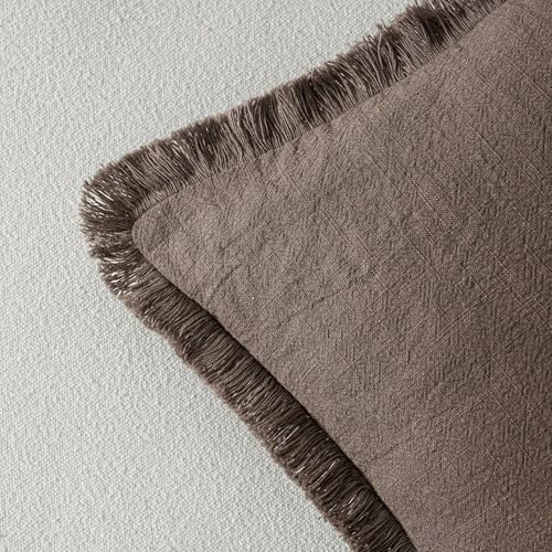 MIULEE Linen Fringe Decorative Fall Euro Throw Pillow Covers Coffee 26x26 - Image 3