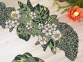 Enliven Floral Beaded Table Runner 13 x 36 Inch, Handmade Flower & Leaf Spring Table Runner, Green Botanical Centerpiece for Dining Table, Easter, Wedding, Garden Party & Home Decor by Enliven