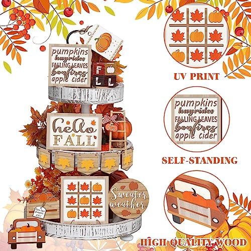 14 Pcs Halloween Tiered Tray Decor Set, Gnome Wood Table Signs (Maple) - Image 3