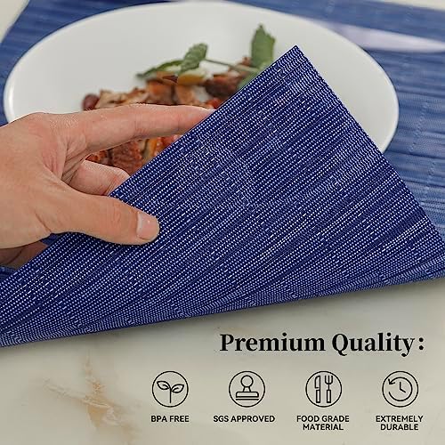 Leetaltree Blue Placemats Set of 12 - Heat Resistant Non-Slip Place mats for Dining Table, Washable Durable PVC Vinyl Woven Table Mats（Blue, 12） - Image 2