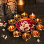 Diwali Diyas |Urli |Handcrafted Metal Decorative Bowl for Floating Flowers |Tea Light Candle Holders |Diwali Decorations |Diwali Candles (10 Diya Urli) - Image 2