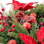 9Ft Red Poinsettias Pre-lit Christmas Garland 70 Lights Plug in,Holiday Decoration Fireplace Stairs Mantle Door Indoor Outdoor - Image 2