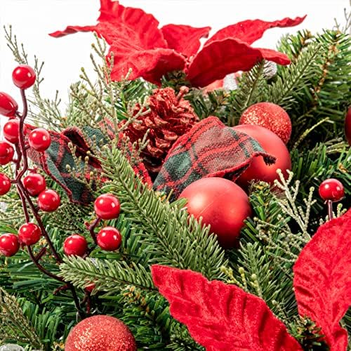9Ft Red Poinsettias Pre-lit Christmas Garland 70 Lights Plug in,Holiday Decoration Fireplace Stairs Mantle Door Indoor Outdoor - Image 2