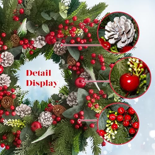 24 Inch Christmas Wreath with Red Berries, Apples, Pinecones and Eucalyptus - Image 2