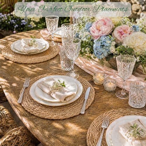 13.8'' Round Woven Placemats Set of 12, Boho Wicker Chargers, Terrekraft - Image 3