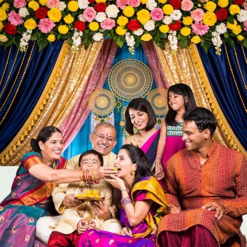 12x8ft India Pooja Backdrop Marigold Garland Diwali Traditional Festival Ganpati Photography Background Hindu Wedding Mehndi Party Banner Decorations Photo Studio Props - Image 6