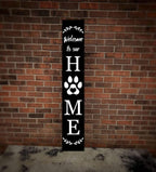 Welcome To Our Home Sign For Front Porch Standing Large Rustic Farmhouse Outdoor Tall Wood Framed Vertical Paw Print Welcome Signs Modern Outside Front Door Wall Decor - Image 4