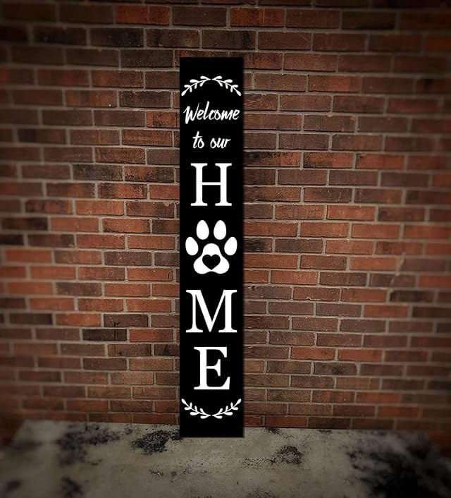 Welcome To Our Home Sign For Front Porch Standing Large Rustic Farmhouse Outdoor Tall Wood Framed Vertical Paw Print Welcome Signs Modern Outside Front Door Wall Decor - Image 4