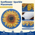 15" Sunflower Rhinestones Placemats Set of 4, Round,Blue Yellow - Image 4