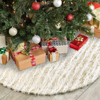 Dremisland Christmas Tree Skirt 48In White&Gold Luxury Faux Fur Tree Skirt - Image 7