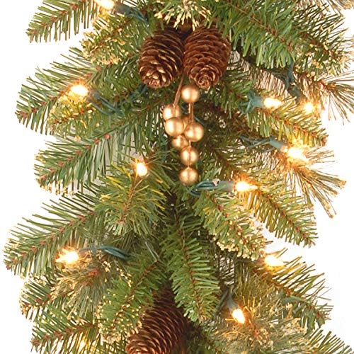 National Tree Company 9ft Pre-Lit Glittery Gold Pine Christmas Garland - Image 3