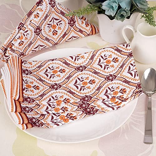 FINGERCRAFT Cloth Napkins Set of 12 Cotton Linen, 20x20 in, Damask Orange - Image 4