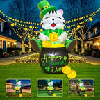 KOOY 4FT St Patricks Day Inflatables Outdoor Decorotion, Happy Saint Patricks Day Blow Up inflatables Cat with Leprethaun Hat Sit on Gold Pot, Patrick Decorations for Holiday Party Garden Lawn Décor - Image 3