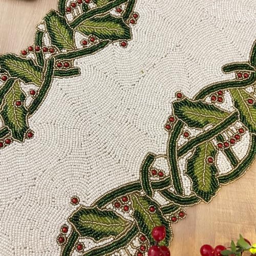 Enliven Christmas Special Beaded Holly Berry Design Runner, 13x36 inch - Image 5