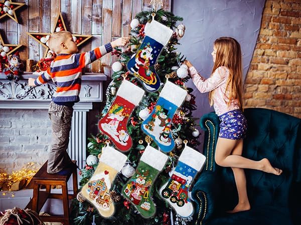 BHD BEAUTY Christmas Stocking Fluffy Cartoon 3D Soft Faux Fur for Family Decorations Hanging Ornament for Xmas Holiday Party 6 Pack - Image 5
