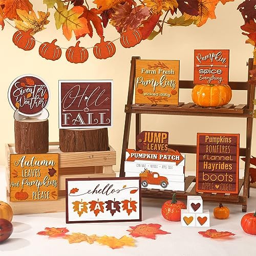14 Pcs Halloween Tiered Tray Decor Set, Gnome Wood Table Signs (Simple) - Image 6