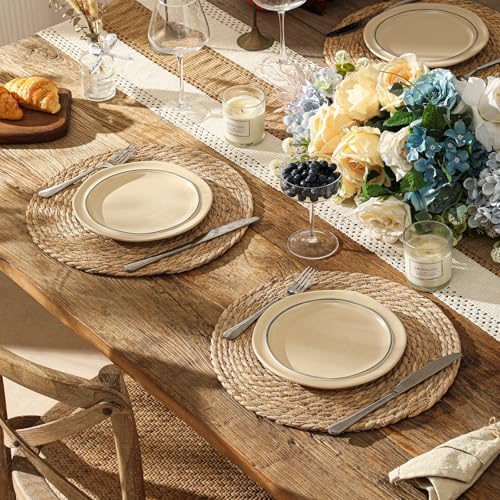 13.8'' Round Woven Placemats Set of 12, Boho Wicker Chargers, Terrekraft - Image 2
