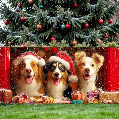 Dogs Garage Door Banner 16x7 Ft - Puppies in Santa Hats with Gifts for Double Car Garage Decor - Image 5