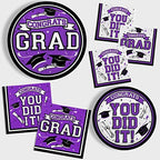 Graduation Party Supplies Dinnerware Set purple Disposable dinner paper plates dessert paper plates and Napkins for Congrats Grad Party Decorations, Serve 50 - Image 3
