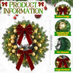 Norme Christmas Wreath for Front Door 16 Inch with Burgundy Bows Bells - Image 2